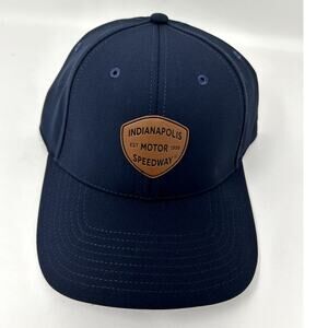 Indianapolis Motor Speedway Mens Hat Cap Leather Patch Navy Adjustable Official